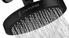 SparkPod Shower Head - High Pressure Rain - Luxury Modern Look - Tool-less 1-Min Installation - Adjustable Replacement for Your Bathroom Shower Heads (Midnight Black Matte, 6 Inch Round)
