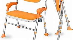 Folding Shower Chair with Arms and Back, Shower Seat for Inside Shower, Height Adjustable Bath Chair, Bath Safety Handicap Shower Chair for Inside Shower Seat, Supports up to 400 lbs (Orange)