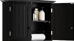 COSTWAY Wall Mounted Bathroom Cabinet, Over The Toilet Storage Cabinet w/Double Doors & Adjustable Shelf, Wood Hanging Medicine Cabinet for Living Room, Entryway, Kitchen (Black)