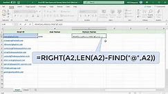 How to Extract User name and Domain Name from email address in Excel - Office 365