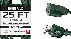 Iron Forge Cable Green Extension Cord Outdoor 25 Ft, 16/3 Weatherproof Christmas Light Extension Cord Outdoor 3 Prong, Heavy Duty & Cold Resistant Appliance Power Cord for Christmas Lights & Outside
