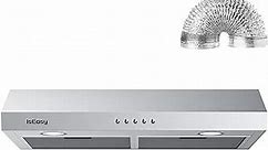 IsEasy Ducted Range Hood Under Cabinet 30 Inch, Kitchen Stove Vent with Dual Sealed Aluminum Motor 3-Speed, 500 CFM, Push Button Control, Permanent Filters, Stainless Steel