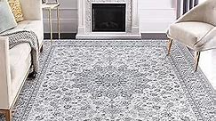 Area Rug Living Room Rugs: 5x7 Large Machine Washable Non Slip Thin Carpet Soft Indoor Luxury Floral Stain Resistant Carpets for Dining Room Farmhouse Bedroom Nursery Home Office Grey Blue