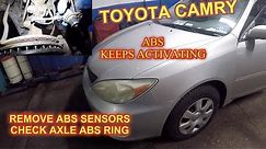 Unwanted ABS activation on Toyota Camry Remove ABS sensor clean and check AXLE RING