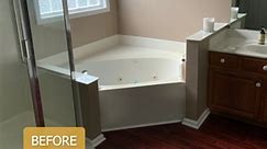 Happy Tuesday Folks! Here is another bathroom transformation- a jetted corner tub to a stand alone tub. This was definately much easier for the home owners to enjoy. What do you think about this transformation? Would you have made the switch? Let us know in the comments! #bathroom #transform #transformationtuesday #remodel #r#renovationproject | Luxury Bath & Kitchens of Raleigh