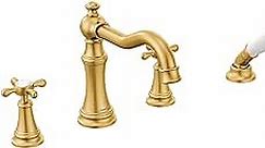 Moen TS21102BG Weymouth Roman Tub Faucet Trim with Cross Handles, Valve Required, Brushed Gold