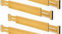 romise Drawer Dividers, Adjustable Bamboo Utensil Organizers， Expandable Drawer Organization for Kitchen Bedroom Bathroom Office Dresser 4 Pack (12" - 17")