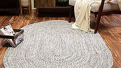 Super Area Rugs Farmhouse Braided Rug Cotton Kitchen Reversible Carpet, Black & White, 6' X 9' Oval
