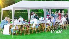 10'x30' Outdoor Party Tent, Large Wedding Birthday Tents for Parties, White Canopy Tent with 5 Removable Sidewalls & Transparent Windows, Outside Gazebo Event Tent for Garden, Patio and Backyard