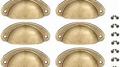 Yetaha Antique Brass Cabinet Pulls, 10PCS Copper Cup Handles Vintage Farmhouse Style Knobs for Dresser Cupboard Kitchen Furniture Decoration, with Screws (Yellow Bronze)