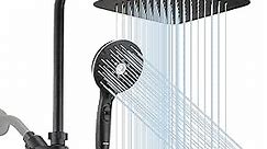 Dual Shower Head Combo, Black 8'' High Pressure Rain/Rainfall Shower Head,5 Settings Adjustable Handheld Showers,with 15" Height Adjustable Slide Bar,Holder/59’‘ Hose