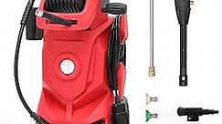 Electric Pressure Washers - 2180 PSI 1.5 GPM Portable Power Washer for Driveways with Foam Tank, Quick-Connect Nozzles, Cable, and Hose Included, Red
