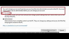 Cannot change account type to standard - How to Fix (Standard account type option disabled)