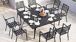 Sophia & William Patio Dining Set Outdoor Table and Chairs 9 Piece Metal Patio Table Furniture Set with Large Sqaure Dining Table for 8 Person and Stackable Outdoor Chairs Support 300LBS (Balck)