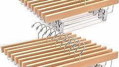 HOUSE DAY Wooden Pants Hangers with Clips 25 Pack, Wood Skirt Hangers for Women, 14 Inch Hangers for Pants with Clips, Solid Wood Pants Hangers for Men.360 Swivel Hook Bottom Hangers- Natural