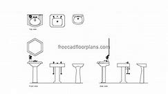 Pedestal Sinks, Plan Elevations - Free CAD Drawings