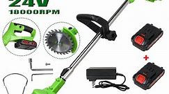 24V 650W Lawn Mover Electric Grass Trimmer Cordless W/2 Batteries, Battery Weed Eater, Electric Weed Wacker, Lawn Mower Cordless Pruning Cutter Weed Wacker Garden Trimming Tool