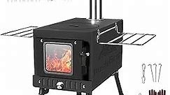 Portable Folding Wood Burning Camping Stove - Includes Chimney Pipes and Spark Arrestor for Tent Heating and Cooking