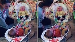 Guilty baby can't stop laughing when mom asks "hilarious" question