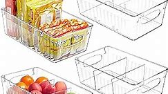 Kootek Refrigerator Organizer Bins with Removable Dividers, Freezer Organizer Bins Clear Pantry Organization and Storage Bins, Plastic Stackable Food Storage Bins for Fridge, Kitchen, Cabinet (4 Pack)