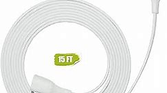 15FT White, Flat and Thin, 2 Prong, Long Extension Cord for Indoor/Outdoor Use with Single Outlet - Ideal for Christmas Lights, Lamps, Cameras, Household Appliances，Model 002 (1 Pack)