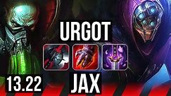 URGOT vs JAX (TOP) | Rank 2 Urgot, 9/1/7, 1.6M mastery, 500+ games | NA Challenger | 13.22