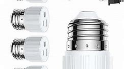 4 Pack E26/E27 3 Prong Light Socket to Plug Adapter, Polarized Screw Light Socket Outlet, Light Bulb Outlet Socket Adapters, 2/3 Prong Plug in Light Socket Adapter for Home Porch Patio Garage - White