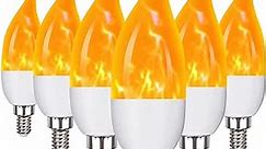 OHLGT E12 Flame Bulbs 6 Packs, 3 Mode LED Candelabra Flame Light Bulb 2.0 Watt Warm White Chandelier Flame Bulbs,1800k Candle Light Bulbs, Flame Tip for Christmas Party Decorations
