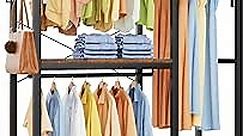TARKARI Free Standing closet organizer Heavy Duty clothes closet garment iron and wood Wardrobe with rod clothing racks for hanging clothes rack with shelves
