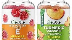 Lifeable Vitamin E + Turmeric Curcumin, Gummies Bundle - Great Tasting, Vitamin Supplement, Gluten Free, GMO Free, Chewable Gummy