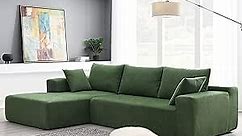 DEINPPA Modern Minimalist Style Modular Sofa Couch with Pillows, Deep Sectional Sofa Furniture Set, 4-Seater Chenille L-Shaped Sofa for Living Room Reception Room-Green