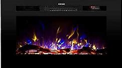 Touchstone Smart Electric Fireplace-The Sideline® 28 Inch Wide-in Wall Recessed-30 Realistic Ember Color/Flame Options-1500W Heater w/Thermostat-Black-Log & Crystal Hearth Options -Alexa/WiFi Enabled