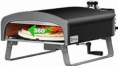 Q Pizza Outdoor Pizza Oven for Grill, Portable Propane Pizza Stove with Manual Rotating Stone for Backyard Pizza Maker, Mobile Outdoor Kitchen, Stainless Steel Countertop Pizza Oven