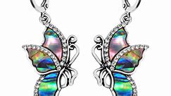 Abalone Shell Crystal Drop Dangle Butterfly Earrings for Women in Silvertone Beach Birthday Mothers Day Gifts for Mom