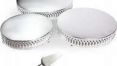LINDLEMANN - Roman Cake Stand - Decorative Metal Cake Holder with Spatula - Set of 3 Serving Plate Dessert Table Display - Easter Celebration Dessert Tray - Silver (10 + 12 + 13.5 in)