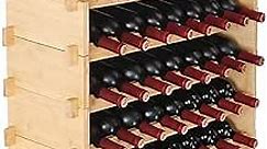 48 Bottle Stackable Modular Wine Rack, 6-Tier Solid Bamboo Wood Storage Racks, Floor Freestanding Wines Holder Display Shelf, Wobble-Free Shelves for Kitchen, Bar, and Cellar (Natural Color)