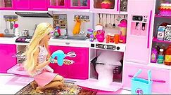 Barbie Doll Kitchen Set up Real Cooking Refrigerator Toy - Puppenküche echtes Kochen