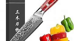 SANMUZUO 5 Inch Kitchen Utility Knife - Xuan Series Kitchen Knives - VG10 Damascus Steel with Resin Handle (Sunset Red)