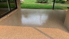 Outdoor Patio With Full Flake Epoxy Coating And Polyaspartic Top Coat.