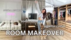 CLOSET ,GLAM ROOM, CONTENT FILMING STUDIO OFFICE MAKEOVER ** RENTER FREINDLY** | IKEA PAX HACK|