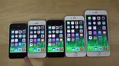 iOS 8.3 Beta  iPhone 6 Plus vs. 6 vs. 5S vs. 5 vs. 4S - AnTuTu Benchmark Speed Test (4K)