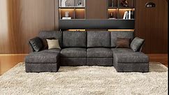 Sectional Sofa, Modular Sectional Couch, 8 Seats Sofa- U Shaped sectional with Ottomans, Grey Bouclé Reversible Sofa Couch for Living Room