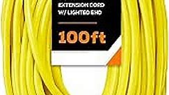 Defender Cable 12/3 Gauge, 100 ft SJTW Contractor Grade Extension Cord, with Lighted end,UL/ETL Listed, All Purpose (OSHA Compliant)