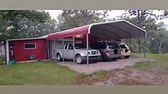 ‼️Yet another customer Happy‼️ ———2️⃣4️⃣❌2️⃣1️⃣❌7️⃣————— -🎈Regular Style Carport🎈——— $2,346.50 Plus tax $281.58 Deposit $123.50 In Limited Time Savings❗️ Structure Details Style: Regular Style Carport Base Price: 24‘x21' Installation Surface: Dirt Roof: Barn Red Trim: White Roof Style: Regular Style - Horizontal Roof Pitch: 4 / 12 Roof Overhang: None Trusses: Standard Gauge: 14-Gauge Framing Brace: Standard Brace Leg Height: 7' Approximate center clearance: 11' | O'Neail Portable Buildings & S