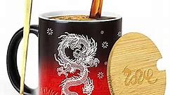 Dragon 2024 Gifts Funny Coffee Mug with Lid & Spoon, Heat Sensitive Mug, Color Changing Mug, The Year of The Dragon Gifts, Chinese New Year Gifts, Ceramic Mug.