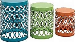 Deco 79 Metal Side End Accent Table Indoor Outdoor Nesting End Table with Carved Trellis Design, Set of 3 Side Table 22", 18", 15"H, Multi Colored