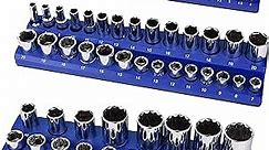 Magnetic Socket Organizer - 3 Piece Blue Metric Socket Holder Kit - 1/2-inch, 3/8-inch, 1/4-inch Drive - Holds 73 Sockets - Professional- Grade - Magnetic Socket Tray