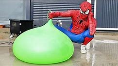 Spider Man Popping Giant Water Balloons!