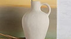 Ceramic White Vase BlossoME 10" Height Decor for Home,Stoneware Living Room Centerpiece Jug,Rustic Farmhouse and Vintage Pottery Gifts Matte with Handle