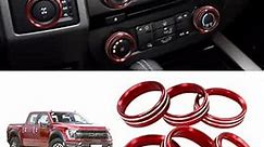 6 Pack Knob Ring Cover, Ford F150 Air Conditioner Switch+VOL Knob+Trailer+4WD Knob Compatible with Ford Raptor F150 XLT 2016-2019 Aluminum Alloy Interior Decorated Button Switch Trim Cover Red
